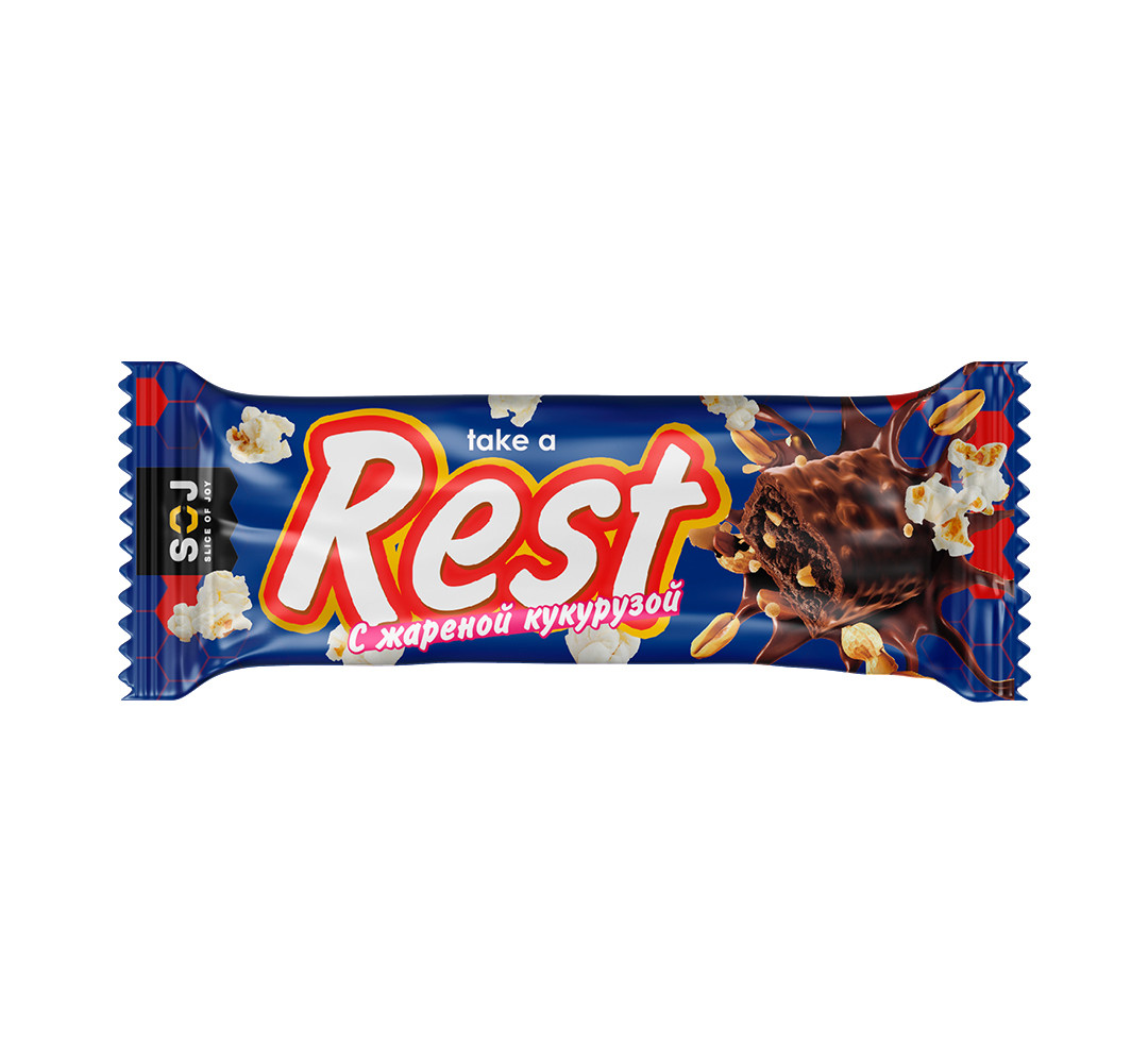 Батончик REST с арахисом, изюмом и кукурузой в молочном шоколаде 38 гр ...